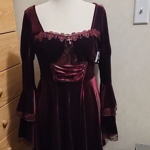Spirit Halloween Burgundy Velvet Dress with Lace Accents Womens XL